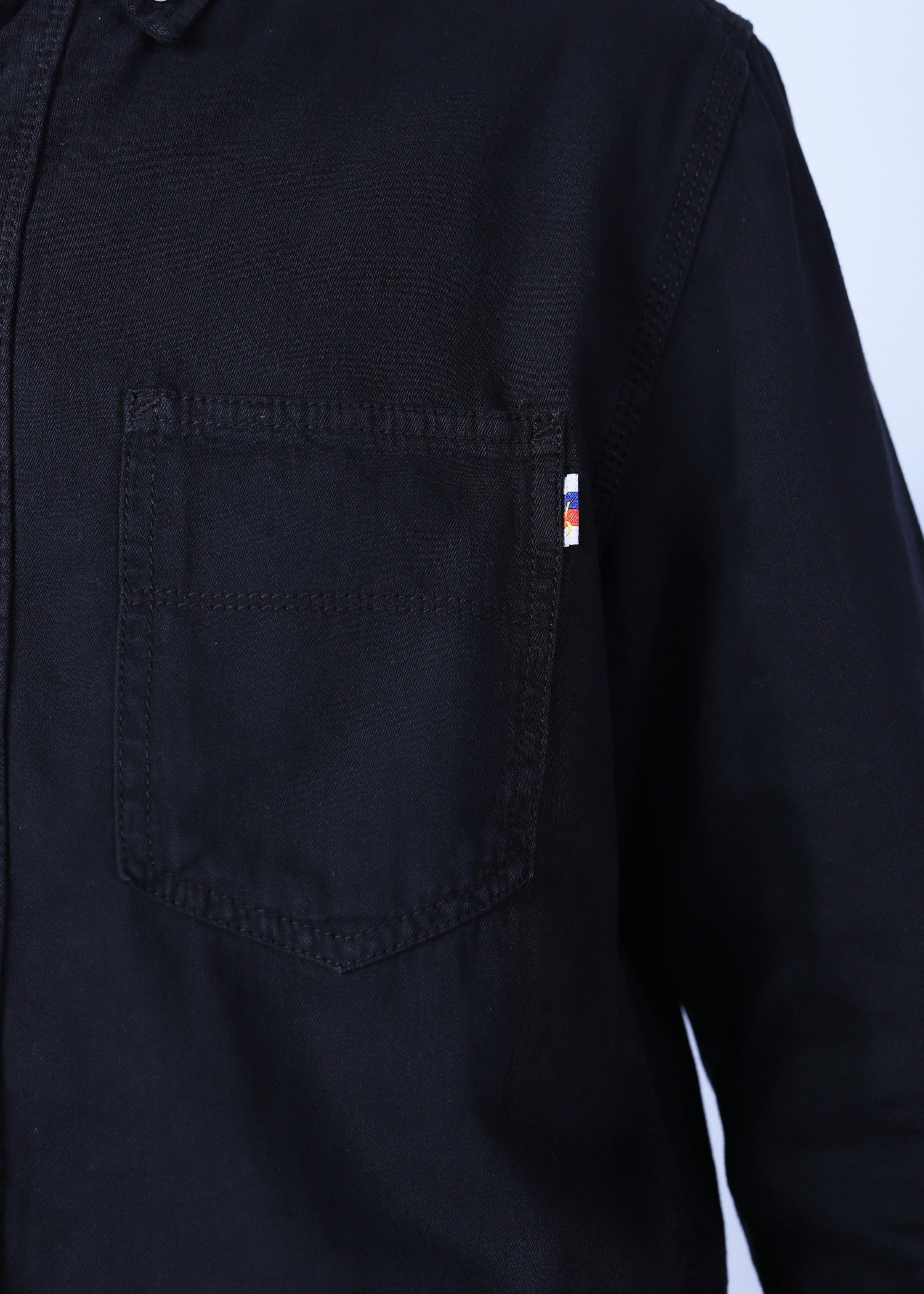 corsica v denim shirt black color close front view