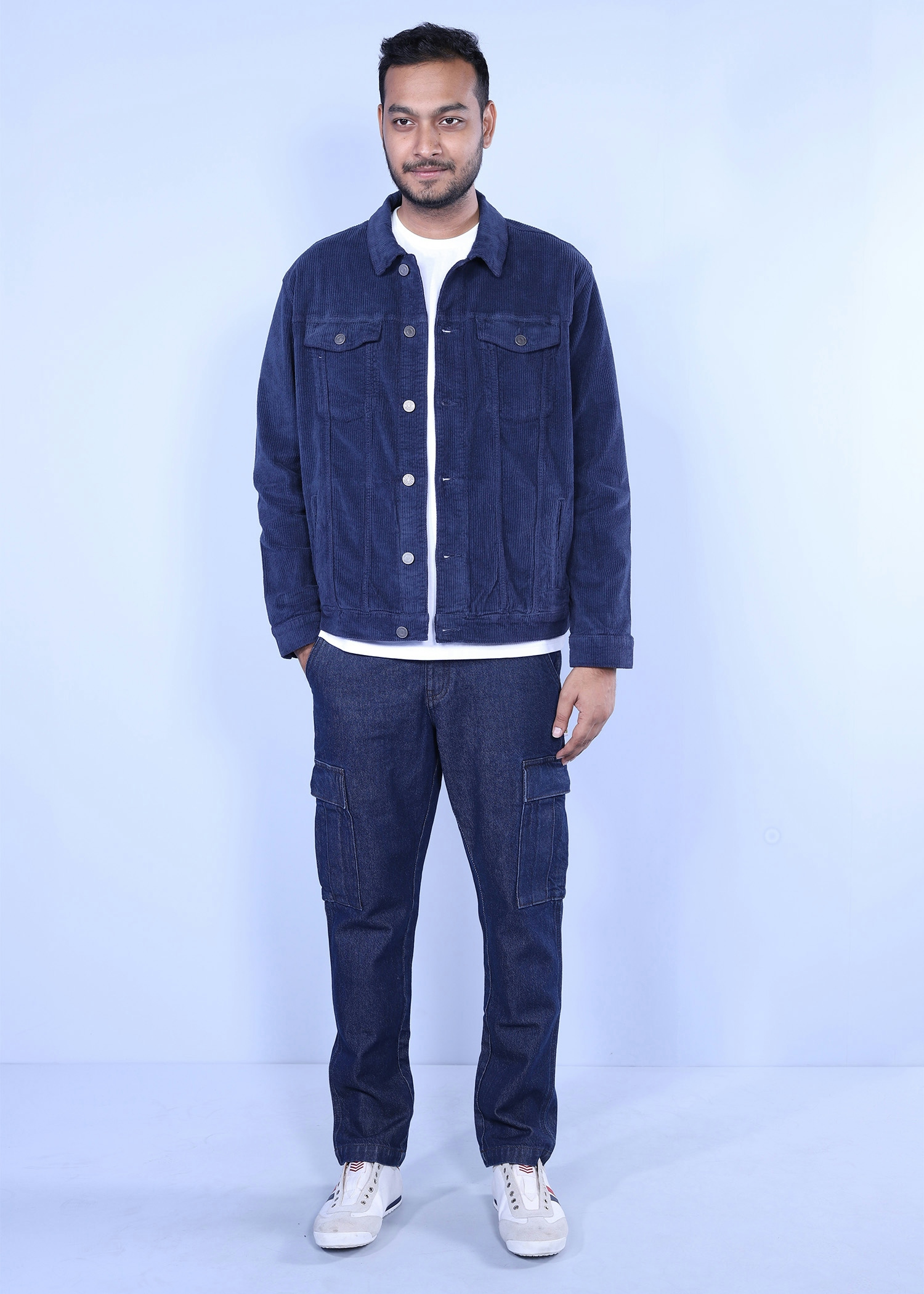 snipe cord jacket navy color full front view