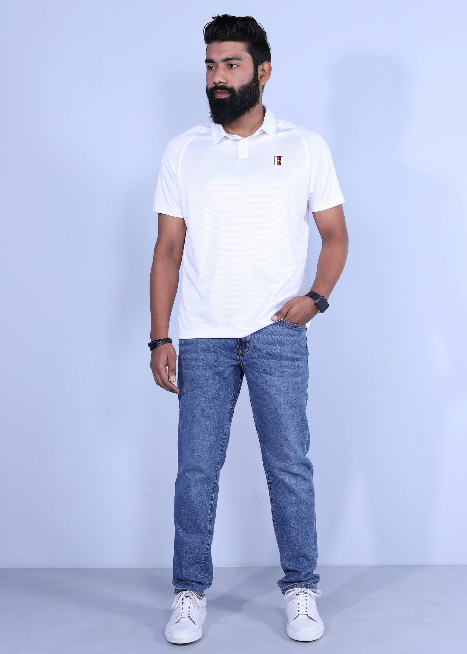 holfman polo white color full front view