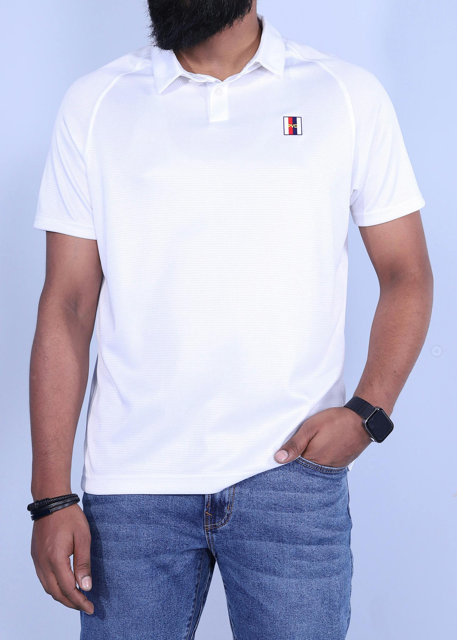 holfman polo white color half front view
