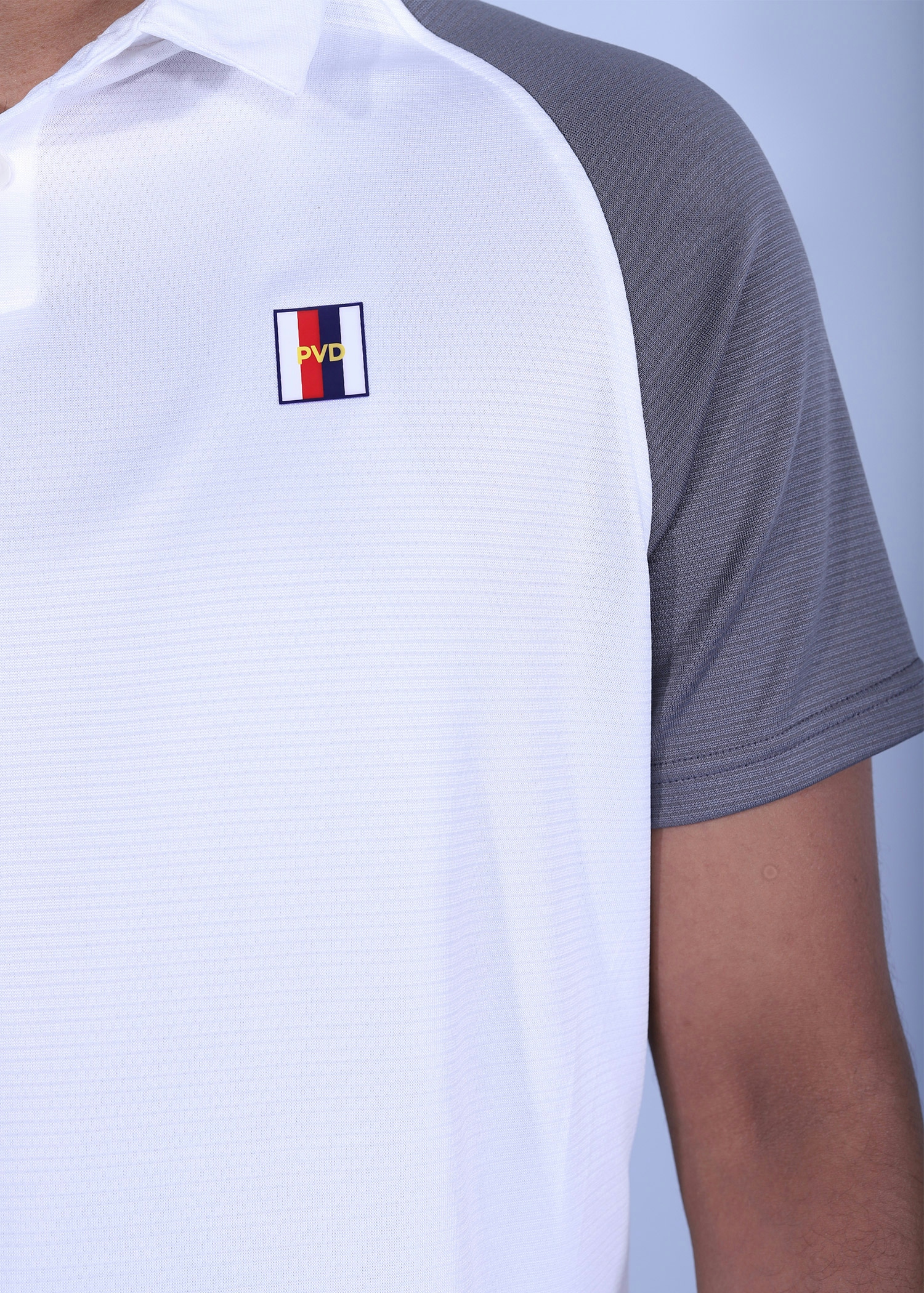 holfman polo white grey color close front view