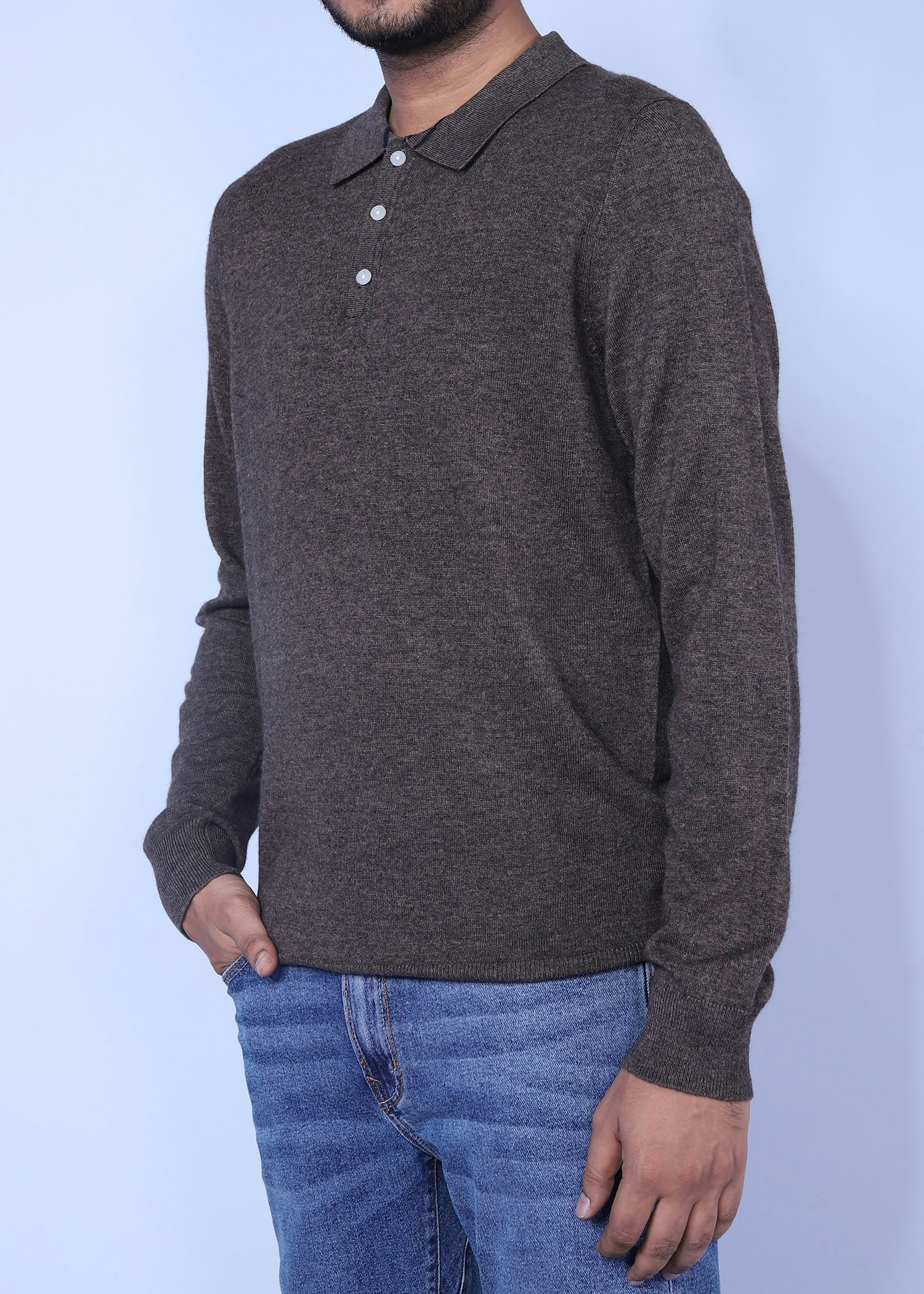 athens sweater brown color half side view