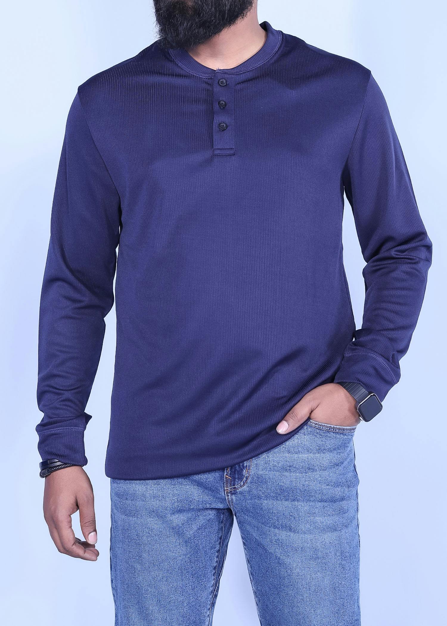 iwi henley ls t shirt navy color half front view
