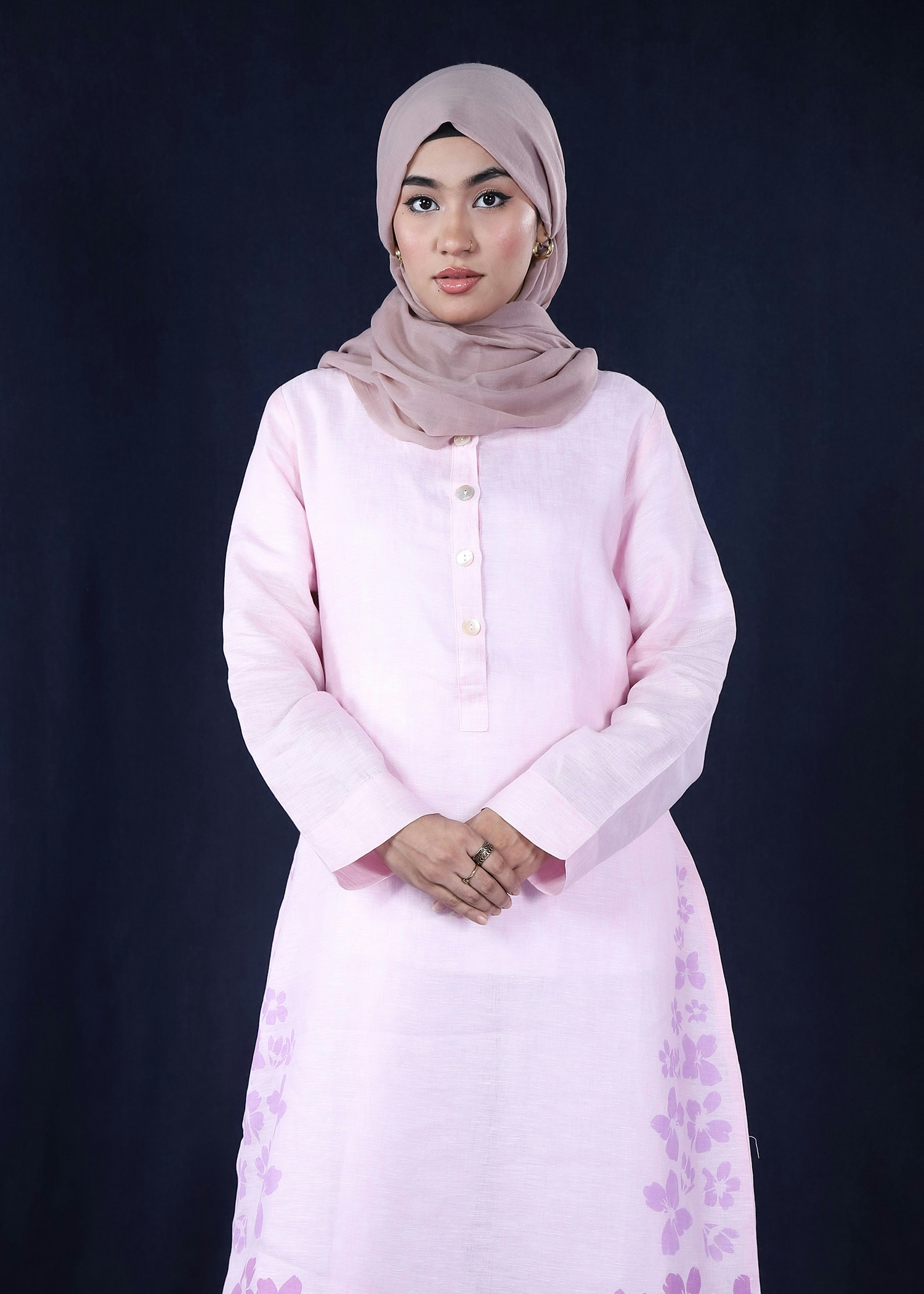maloo ladies long dress pink color half front view
