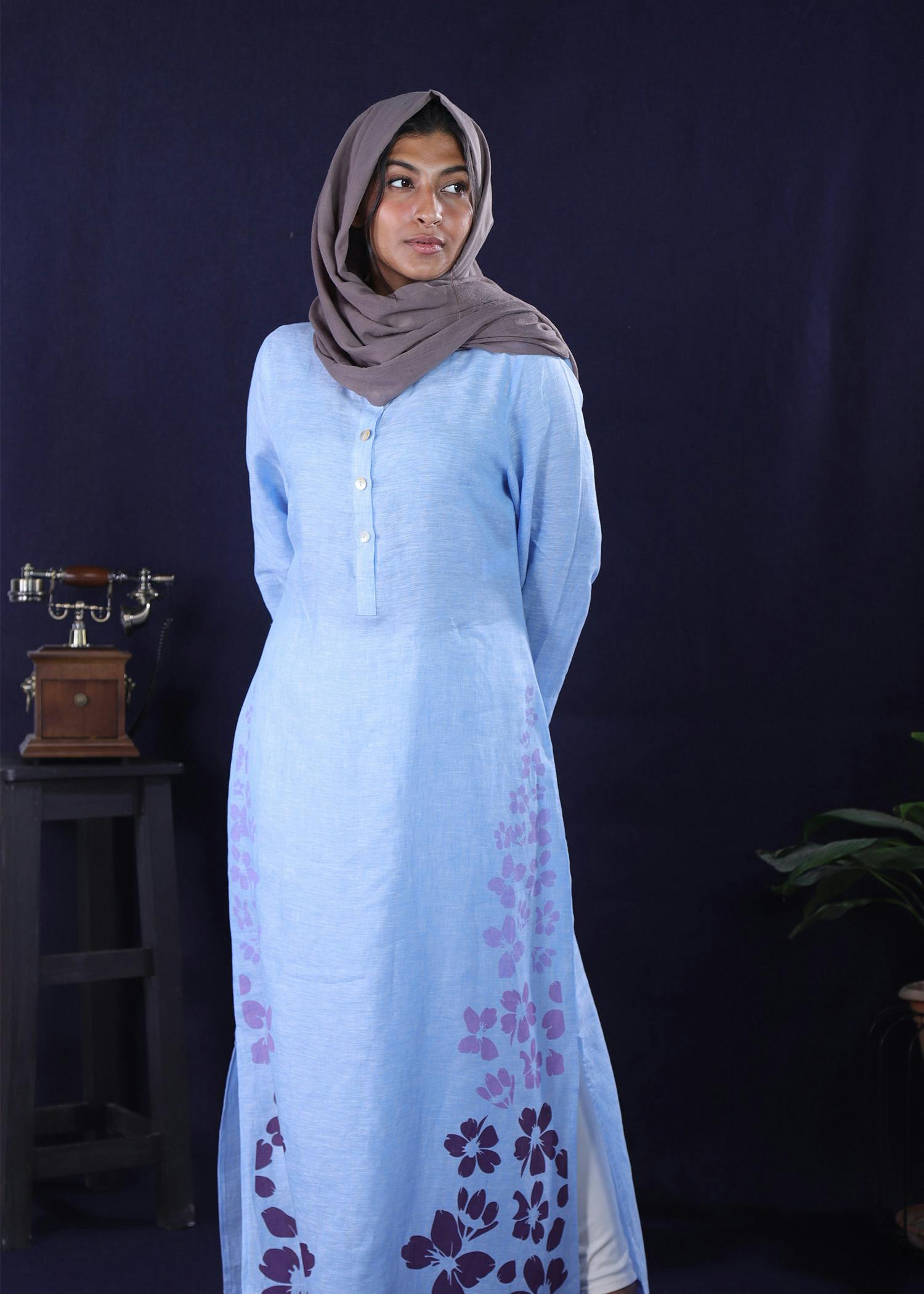 maloo ladies long dress sky blue color full side view