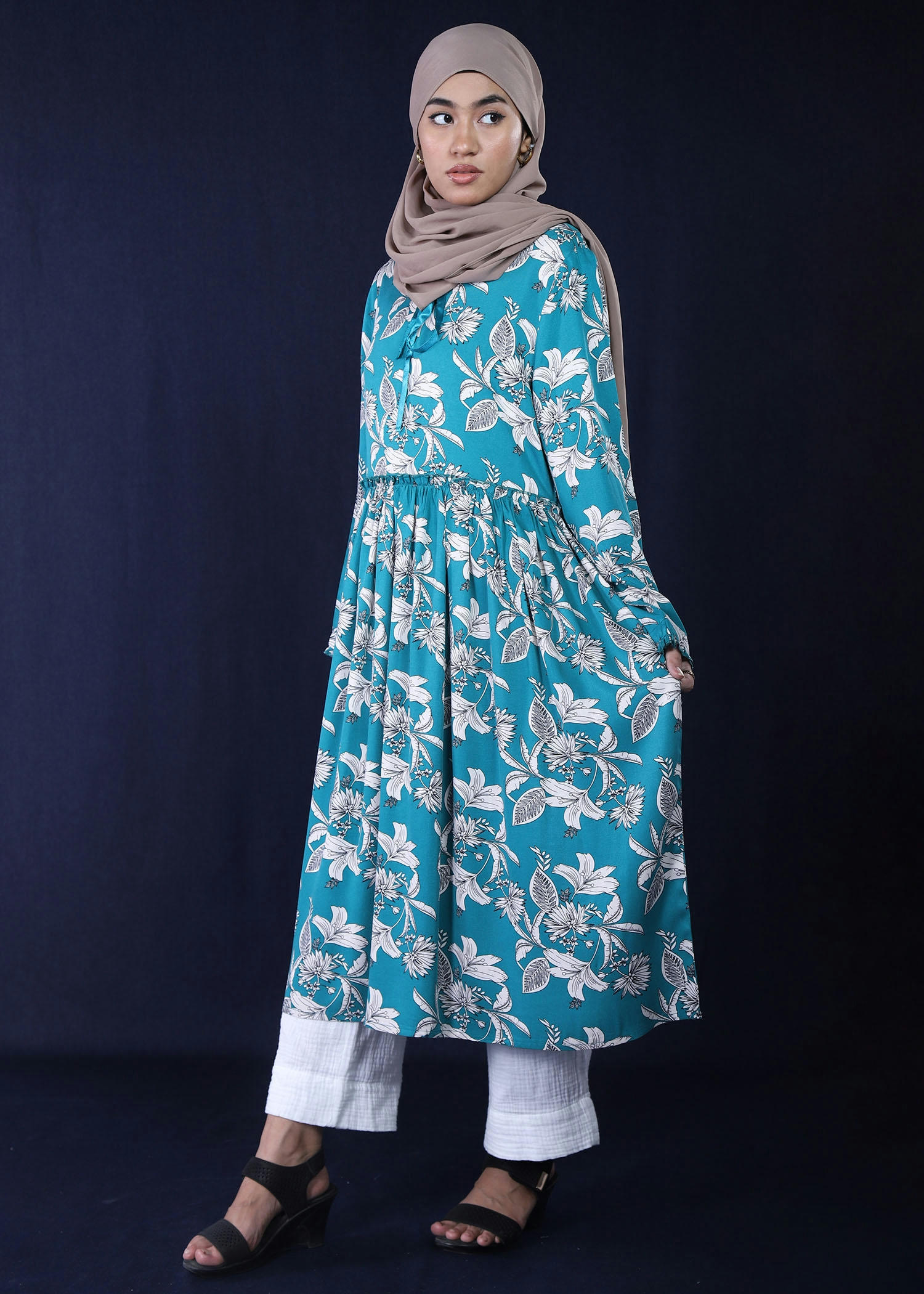 mazz ladies long dress sea green color full side view