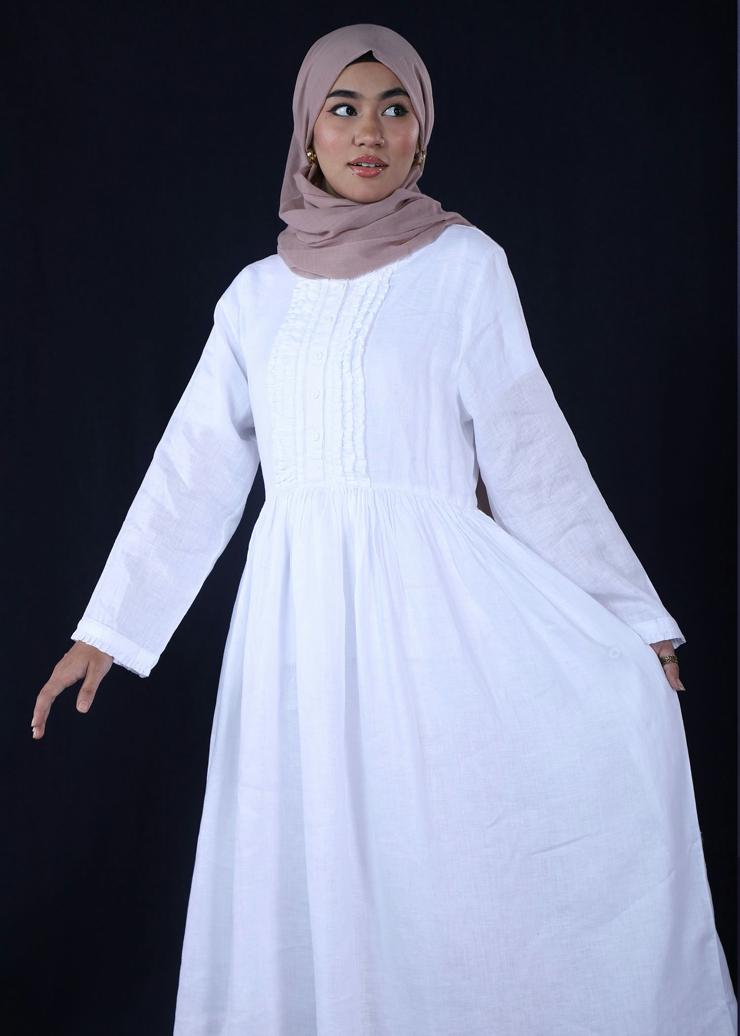bergia ladies long drees set white color side front view