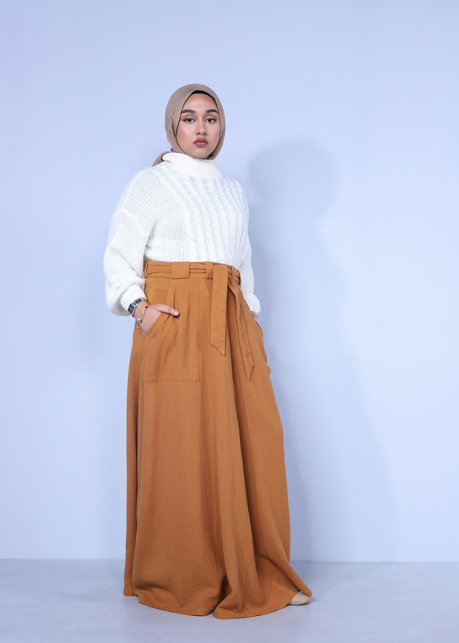 solid iris skirt brown color full side view