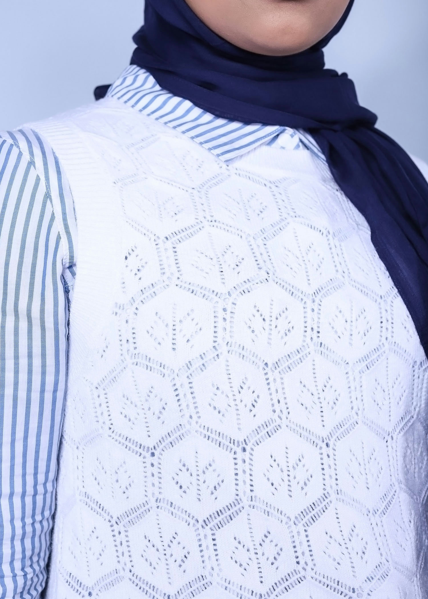 salix ladies vest sweater white color close front view