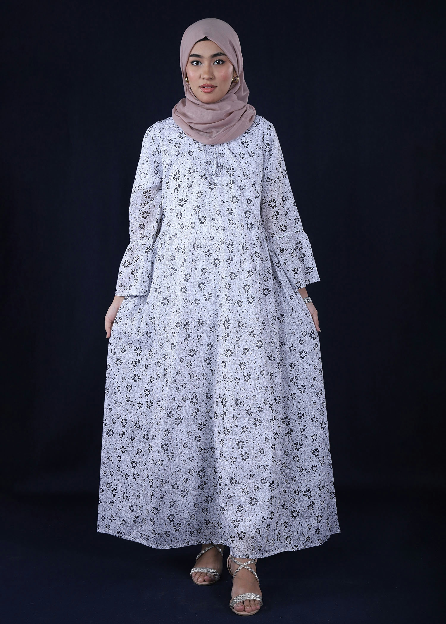 toona ladies long dress white color full front view